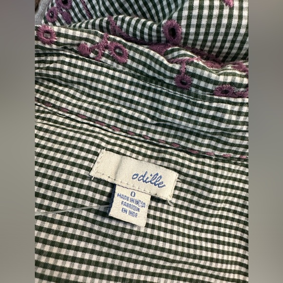 Anthro ODILLE Embroidered Eyelet ButtonDown Shirt Top Blouse Green Purple White - Picture 9 of 12